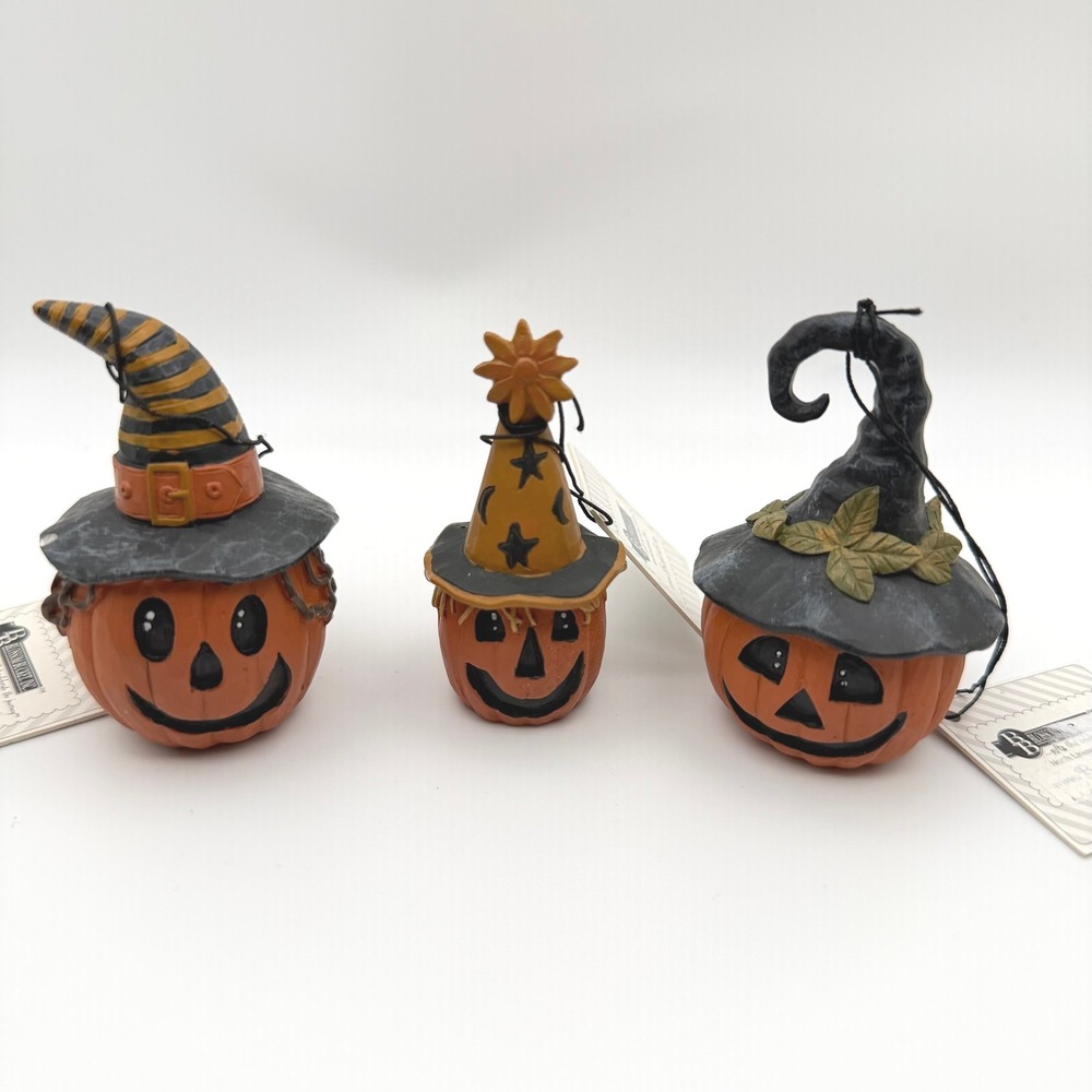 Blossom Bucket Diane Knott 2012 Halloween Pumpkin Witch Figurines Set 3 Folk Art